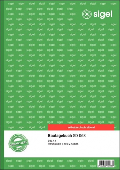 Bautagebuch A4 hoch 1.,2.u.3. Blatt bedruckt, selbstdurchschreibend