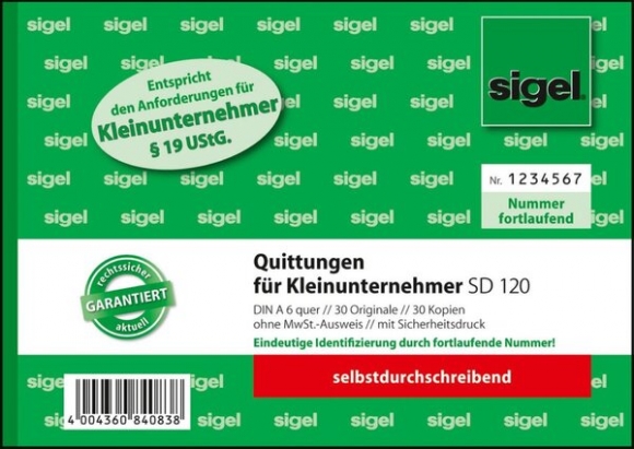 Quittung für Kleinunternehmer, A6 quer, SD, 2 x 30 Blatt,