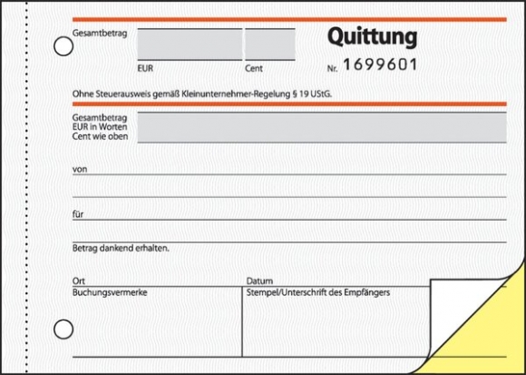 Quittung für Kleinunternehmer, A6 quer, SD, 2 x 30 Blatt,