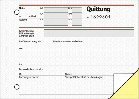 Quittung A6 quer, SD, fortlaufend nummeriert, 2x50 Blatt, 1.+2. Blatt