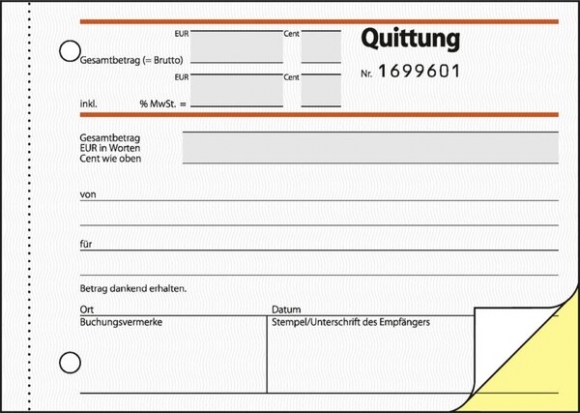 Quittung inkl. MwSt. A6 quer, SD, 2x50 Blatt, 1.+2. Blatt bedruckt