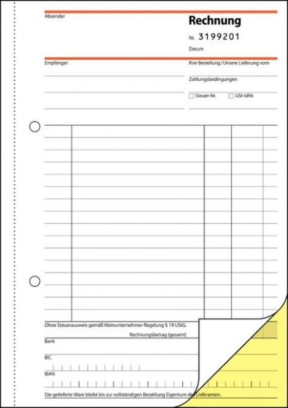 Rechnung f. Kleinunternehmer, SD A5hoch, 2 x 30 Blatt, ohne MwSt-