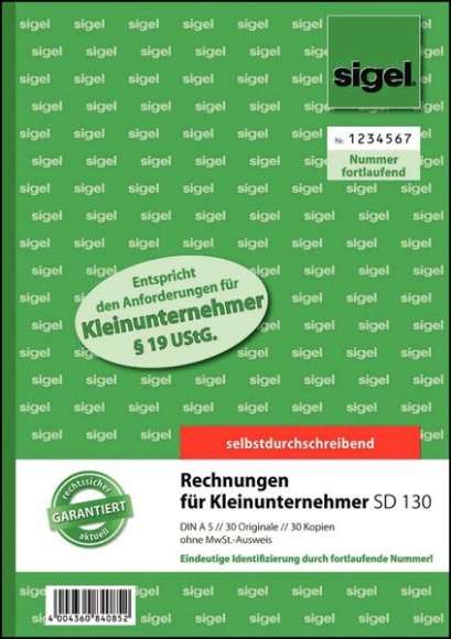 Rechnung f. Kleinunternehmer, SD A5hoch, 2 x 30 Blatt, ohne MwSt-