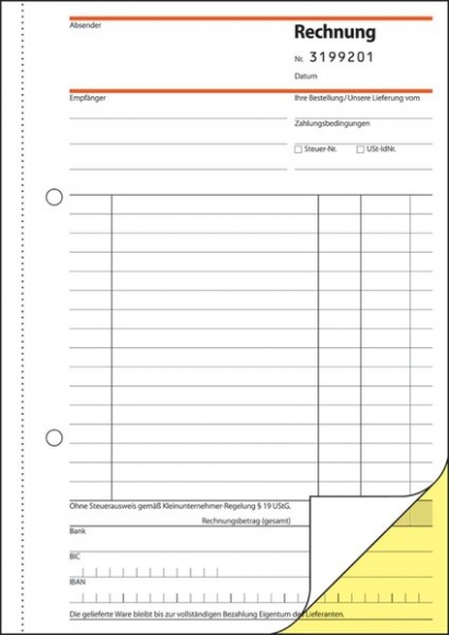 Rechnung f. Kleinunternehmer, SD A5hoch, 2 x 30 Blatt, ohne MwSt-