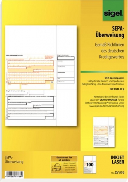 PC-SEPA-Überweisung 90g Ink/Laser beleglesefähig