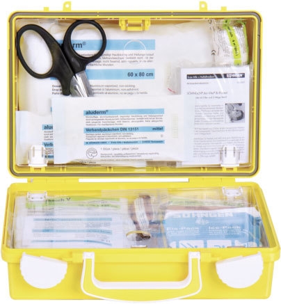 Erste-Hilfe-Koffer QUICK-CD, gelb mit Füllung Standard DIN 13157