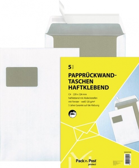 Versandtasche C4, Papprückwand, HK, mit Fenster, 120 g/qm, braun