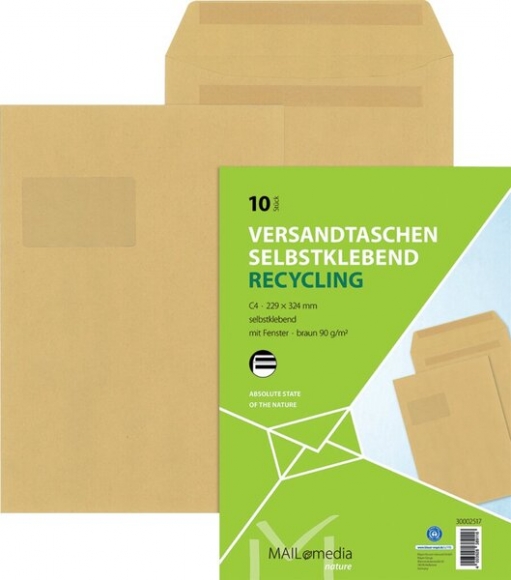 Versandtasche C4, mit Fenster, SK, 90 g/qm, braun