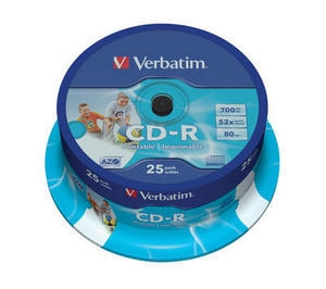 Rohling CD-R 80 Min. 700MB, 52-fach Inkjet printable in 25-er Spindel