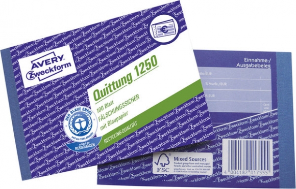 Quittung m. MwSt, A6 quer, MP, 100 Blatt, 100% Altpapier