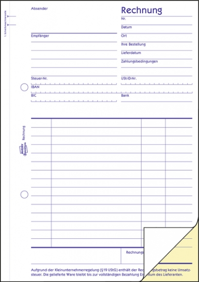 Rechnung A5 SD 2 x 40 Blatt für Kleinunternehmer