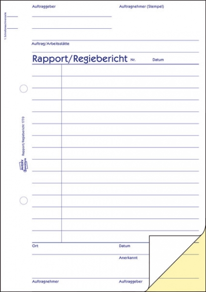 Rapport/Regiebericht A5, 2x40Blatt weiß/gelb, selbstdurchschreibend