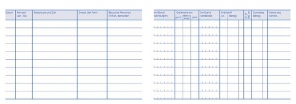 Fahrtenbuch A6 quer 40 Blatt mit km-Nachweis