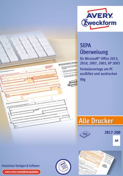 SEPA-Überweisung A4, für PC, Ink/Laser-fähig