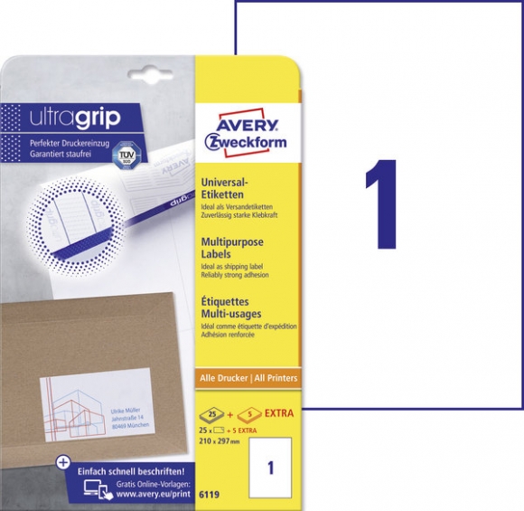 Etikett I+L+K 210x297 mm, weiß, 25 Blatt + 5 Blatt Gratis