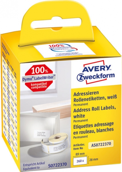 Rollenetikett 89 x 28 mm permanent haftend, weiß, 130 Stück pro Rolle