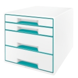 Ablagebox WOW Cube 4 Schubladen, weiß/eisblau, mit Auszugstopp und