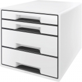Ablagebox Cube 4 Schubladen, weiß, mit Auszugstopp und transparentem