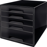 Ablagebox Cube 5 Schubladen, schwarz, mit Auszugstopp und transparentem